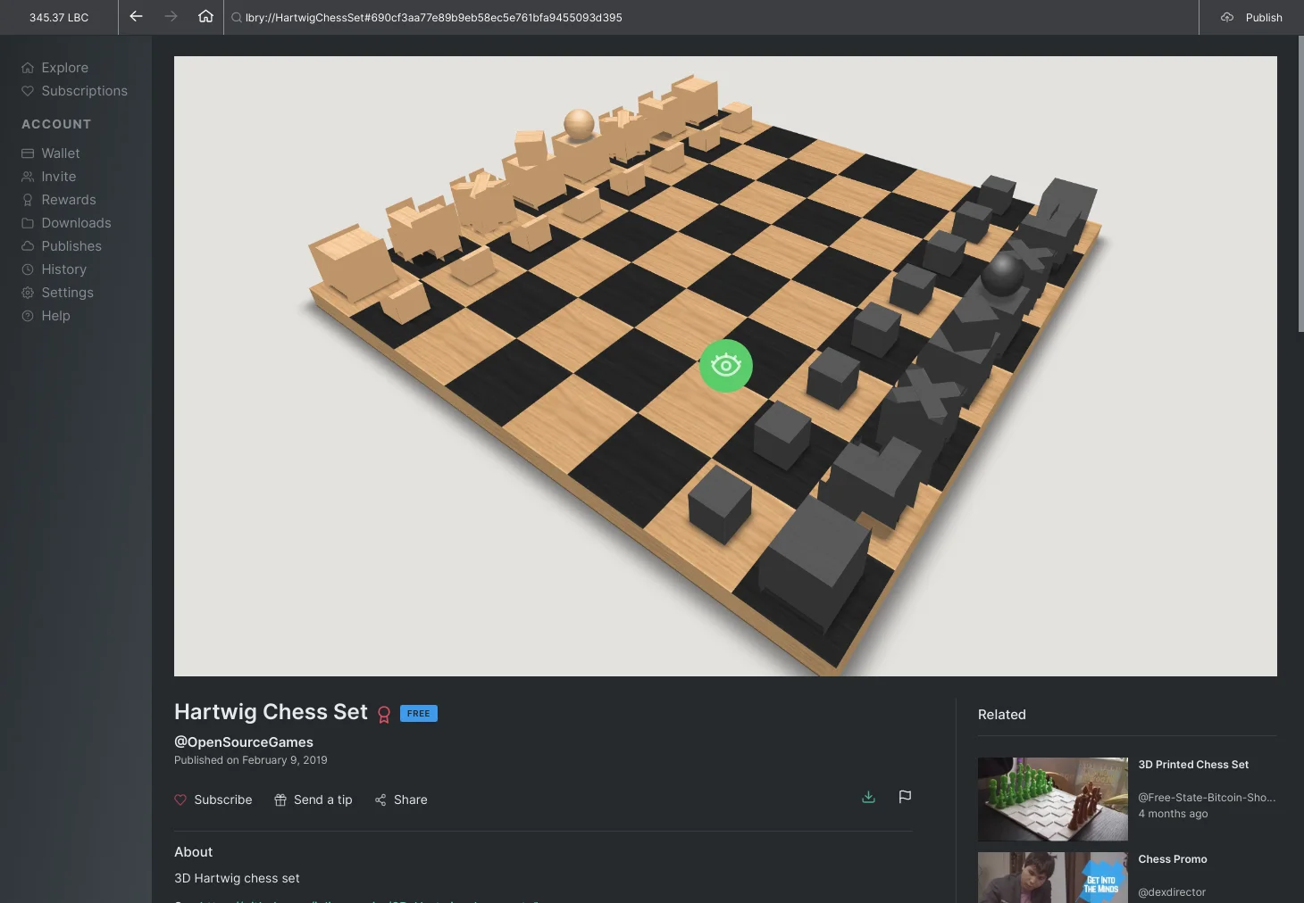 Hartwig Chess Set, an open source chess game available on LBRY and Github.