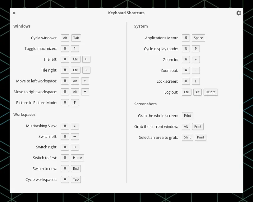 elementary OS keyboard shortcuts overview