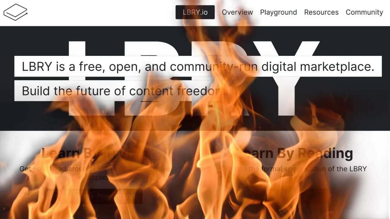 lbry.tech screenshot with flames